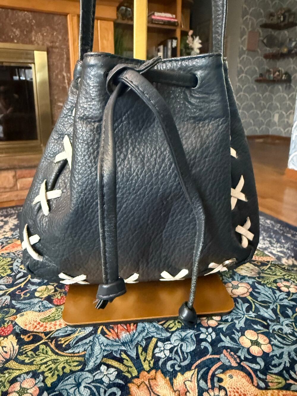 Vintage Barganza Made in India Leather Bucket Crossbody with Sticking